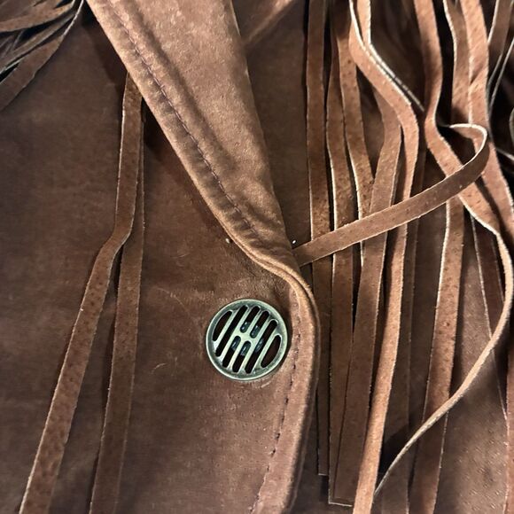 1970s Brown Suede Fringe Jacket Cropped Western Boho Leather Festival Women’s L - Picture 5 of 16